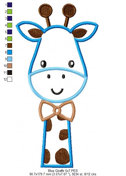 Sweet Blue Giraffe - Appliqué – Machine Embroidery Design