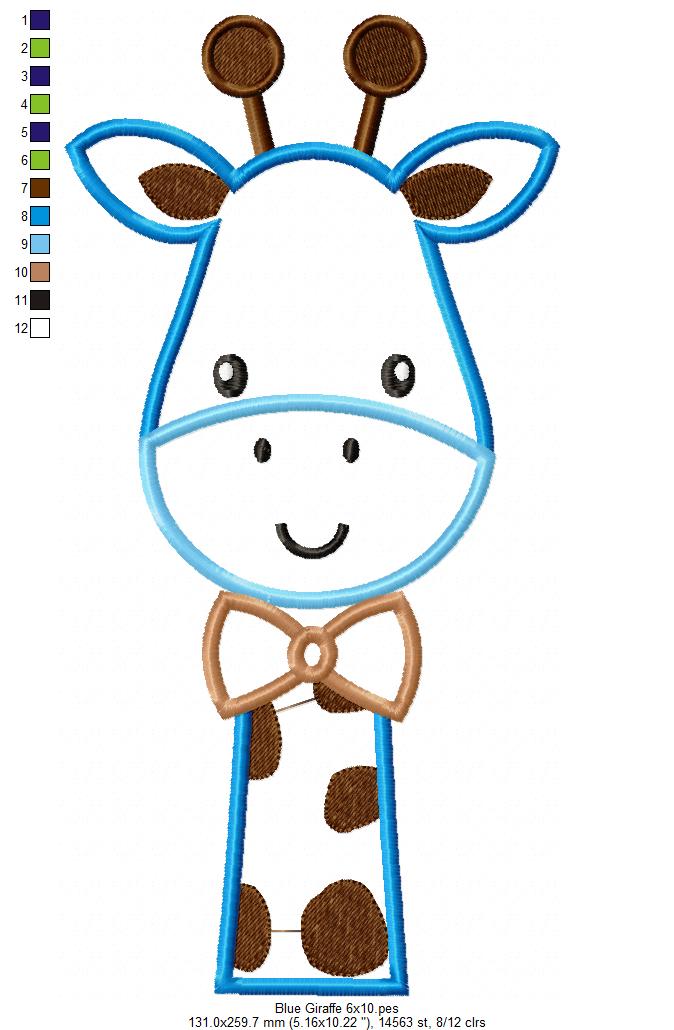 Sweet Blue Giraffe - Appliqué – Machine Embroidery Design
