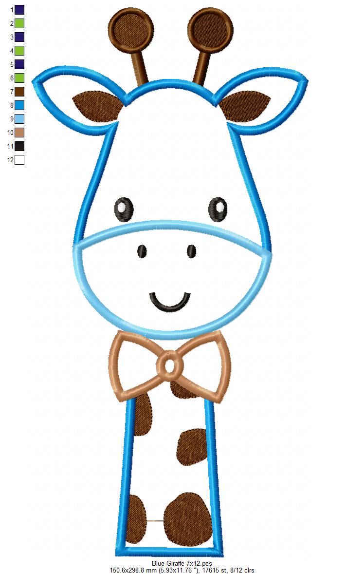 Sweet Blue Giraffe - Appliqué – Machine Embroidery Design