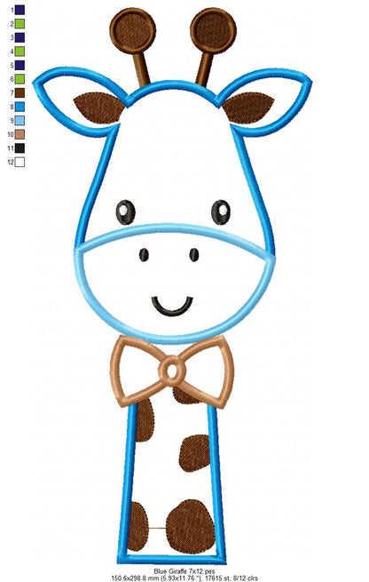 Sweet Blue Giraffe - Appliqué – Machine Embroidery Design