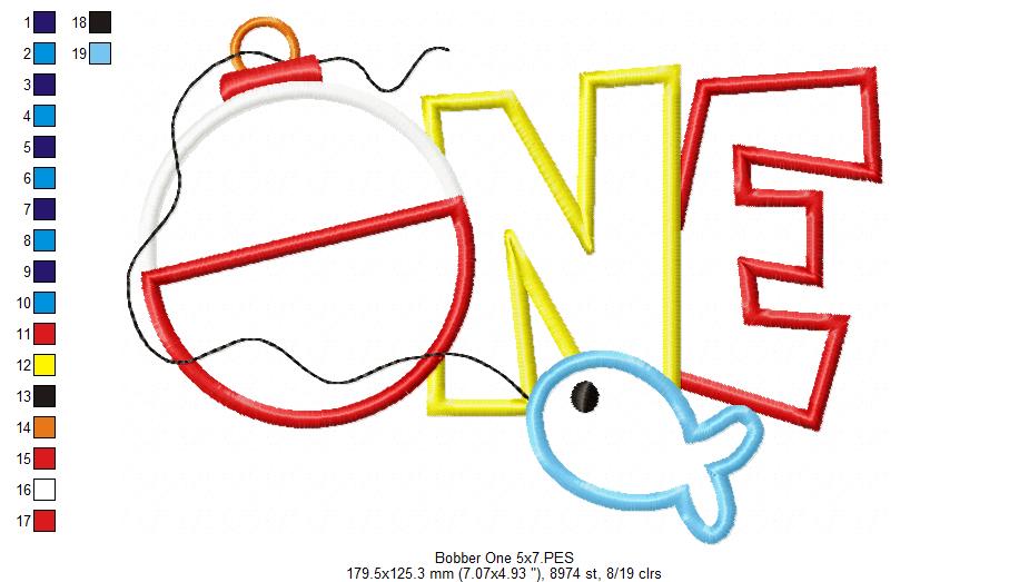 Bobber One Fishing Birthday - Applique