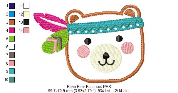 Boho Bear Face Smiling - Applique - Machine Embroidery Design
