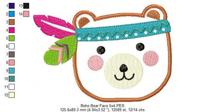 Boho Bear Face Smiling - Applique - Machine Embroidery Design