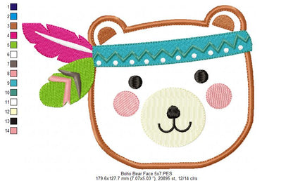 Boho Bear Face Smiling - Applique - Machine Embroidery Design