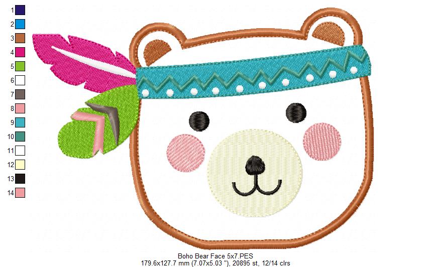 Boho Bear Face - Applique - Set of 2 designs