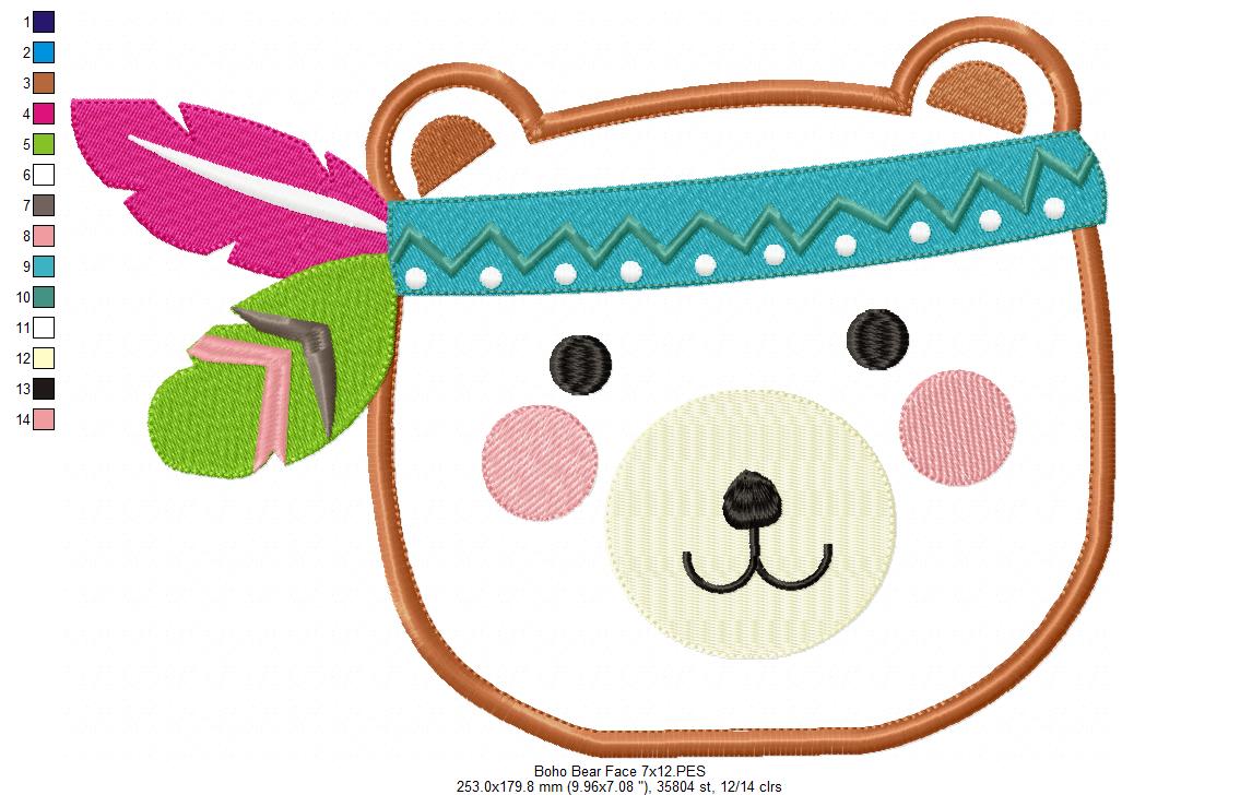 Boho Bear Face - Applique - Set of 2 designs