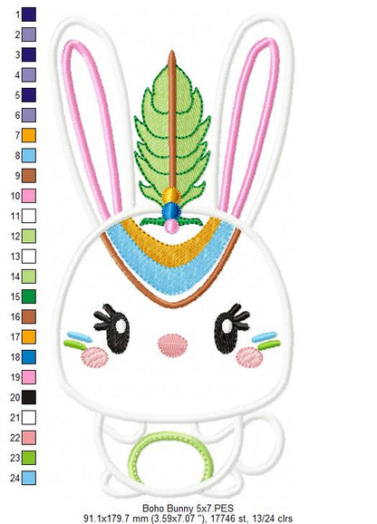 Boho Bunny Embroidery Design – Appliqué – Machine Embroidery Design
