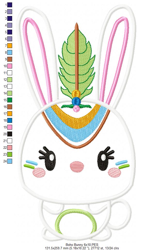Boho Bunny Embroidery Design – Appliqué – Machine Embroidery Design