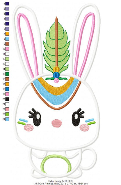 Boho Bunny Embroidery Design – Appliqué – Machine Embroidery Design
