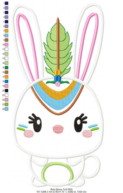 Boho Bunny Embroidery Design – Appliqué – Machine Embroidery Design