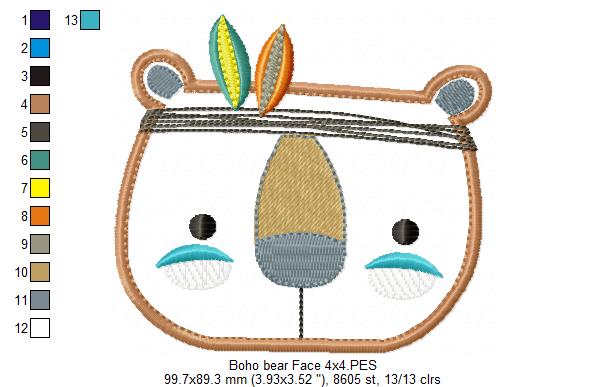Boho Bear Face - Applique - Set of 2 designs