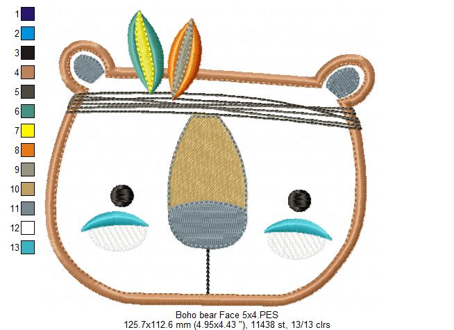 Boho Bear Face - Applique - Set of 2 designs