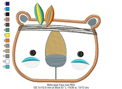 Boho Bear Face - Applique - Set of 2 designs