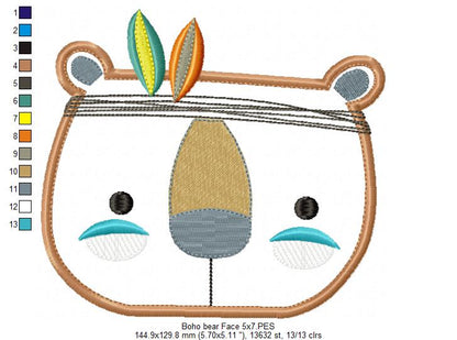 Boho Bear Face - Applique