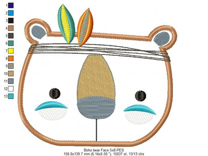 Boho Bear Face - Applique - Set of 2 designs