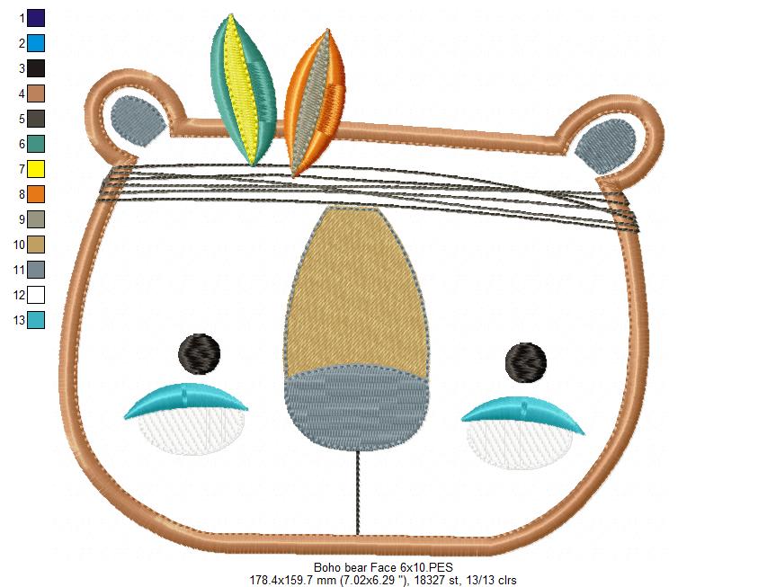 Boho Bear Face - Applique