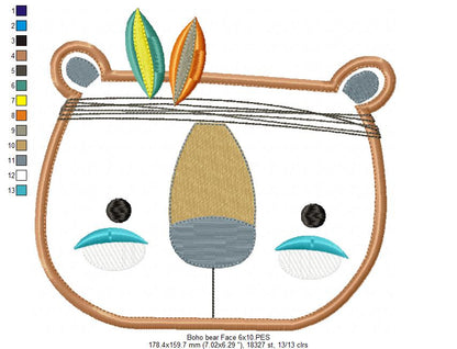 Boho Bear Face - Applique