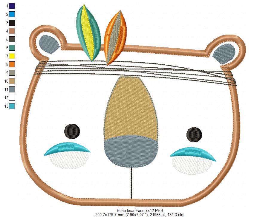 Boho Bear Face - Applique - Set of 2 designs
