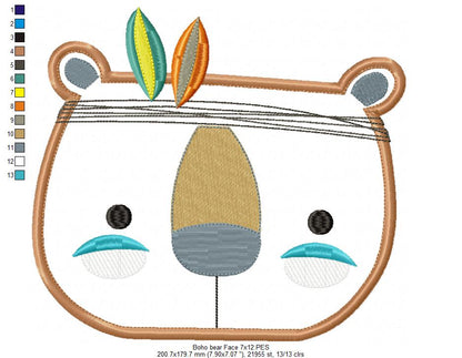 Boho Bear Face - Applique - Set of 2 designs