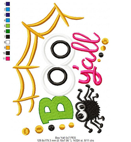 Boo Y'all - Applique - Machine Embroidery Design