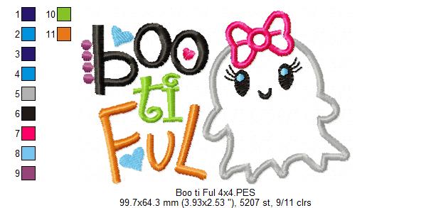 Boo Ti Ful - Applique - Machine Embroidery Design