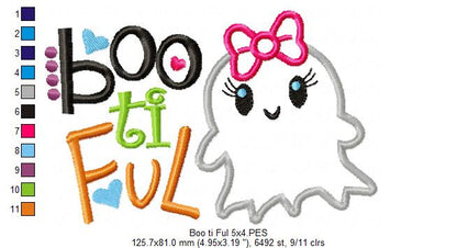Boo Ti Ful - Applique - Machine Embroidery Design