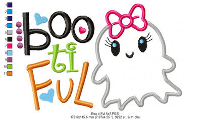 Boo Ti Ful - Applique - Machine Embroidery Design