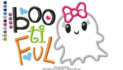 Boo Ti Ful - Applique - Machine Embroidery Design