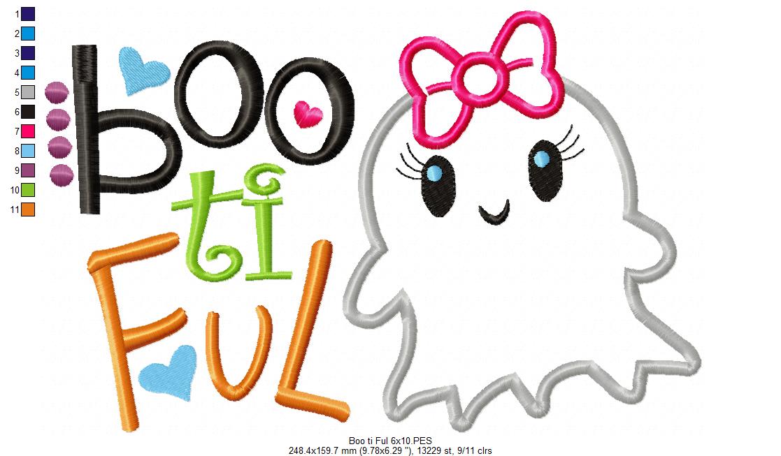 Boo Ti Ful - Applique - Machine Embroidery Design