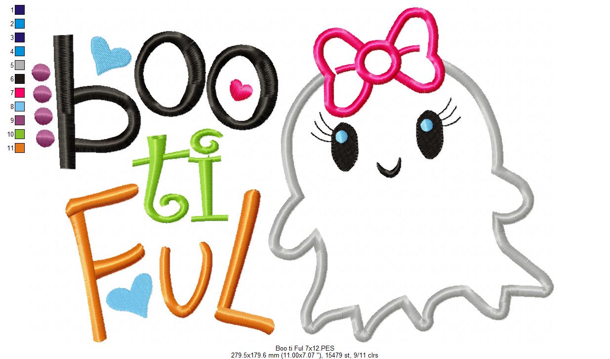 Boo Ti Ful - Applique - Machine Embroidery Design