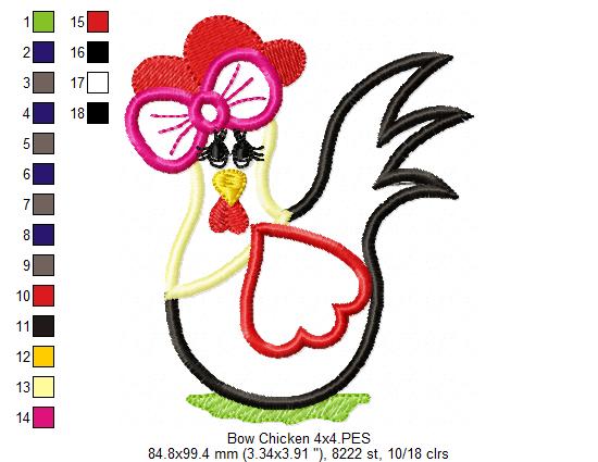 Chicken with Big Bow - Applique Embroidery