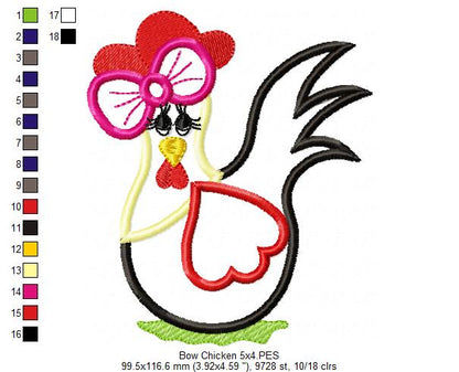 Chicken with Big Bow - Applique Embroidery
