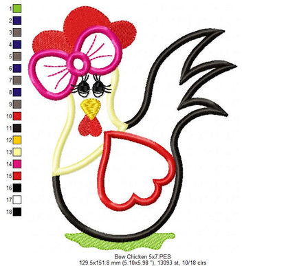 Chicken with Big Bow - Applique Embroidery