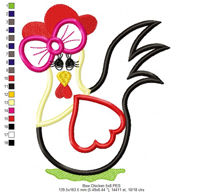 Chicken with Big Bow - Applique Embroidery