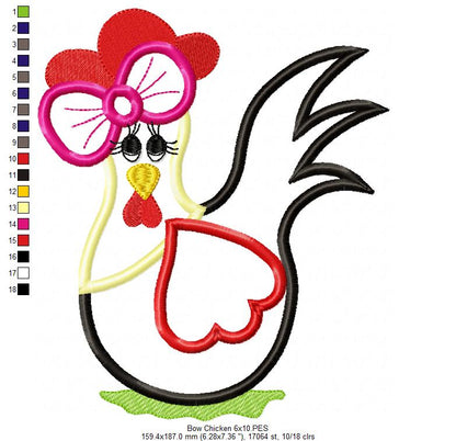 Chicken with Big Bow - Applique Embroidery