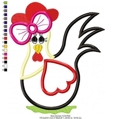 Chicken with Big Bow - Applique Embroidery