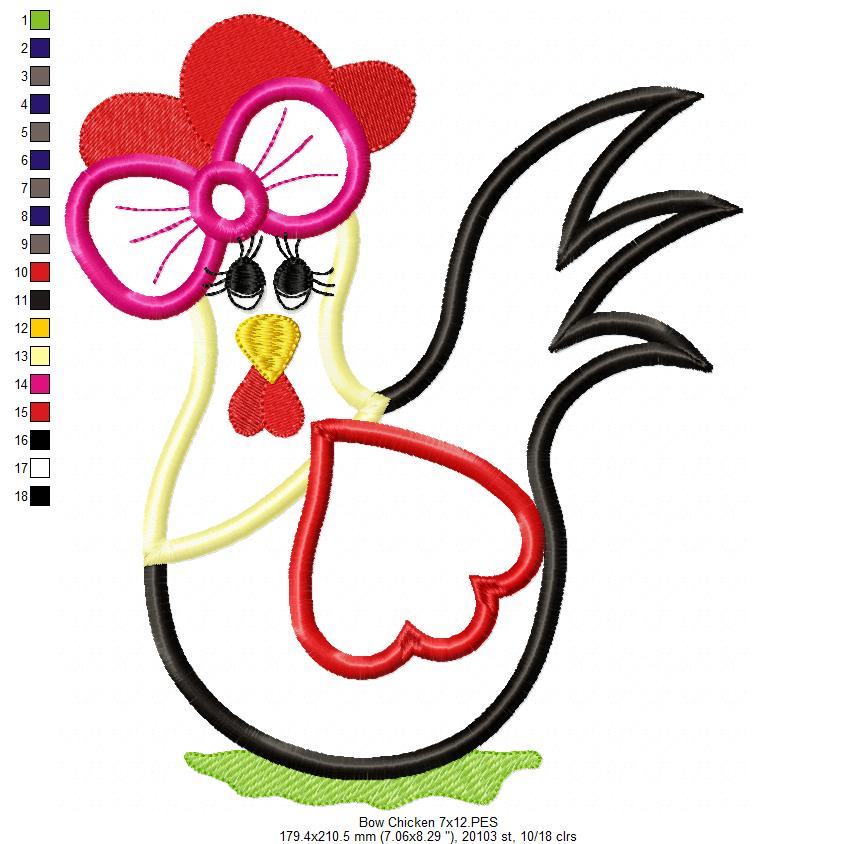 Chicken with Big Bow - Applique Embroidery
