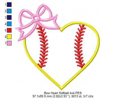 Bow Heart Softball - Applique
