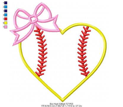 Bow Heart Softball - Applique