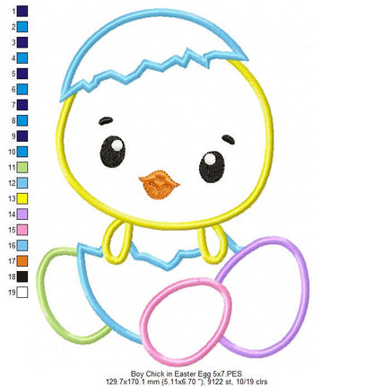 Boy and Girl Chick in Easter Egg - Applique - Set of 2 designs