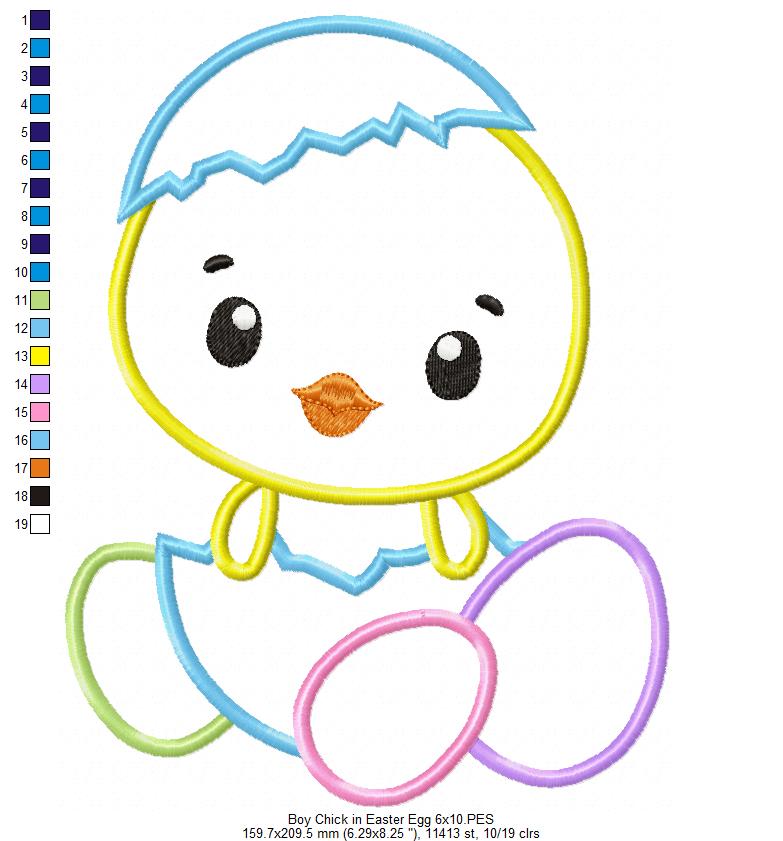 Boy and Girl Chick in Easter Egg - Applique - Set of 2 designs