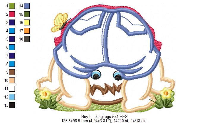 Baby Boy and Girl Looking Through her Legs - Applique - Set of 2 designs