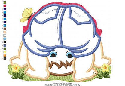 Baby Boy and Girl Looking Through her Legs - Applique - Set of 2 designs