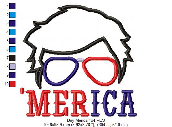 'AMerica Boy Sunglasses 4th of July - Applique-Machine Embroidery Design