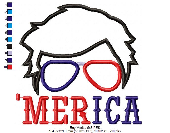 'AMerica Boy Sunglasses 4th of July - Applique-Machine Embroidery Design