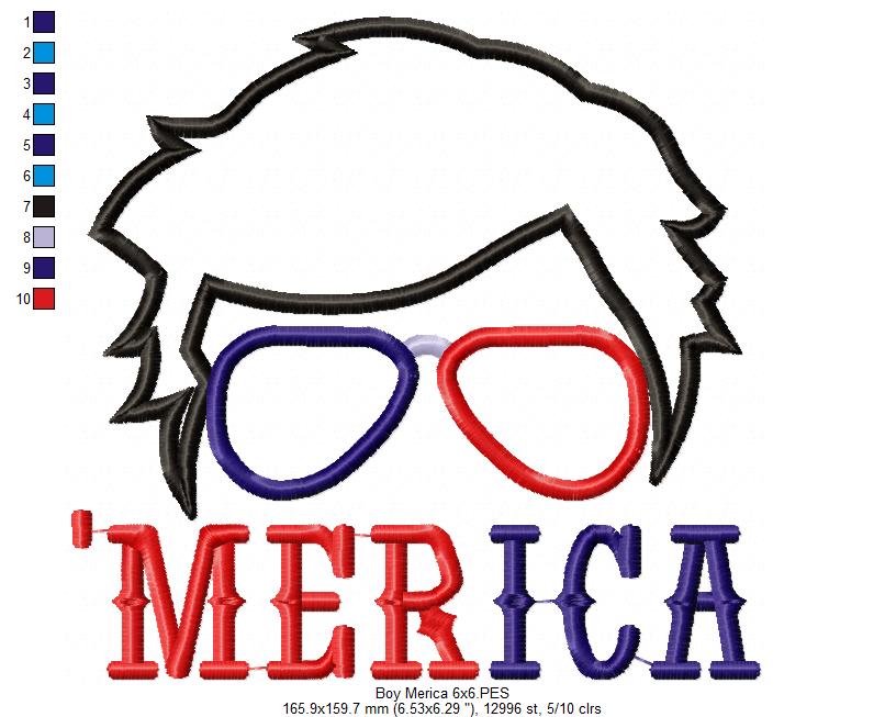 'AMerica Boy Sunglasses 4th of July - Applique-Machine Embroidery Design