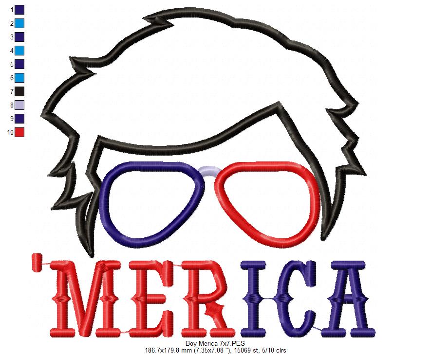 'AMerica Boy Sunglasses 4th of July - Applique-Machine Embroidery Design