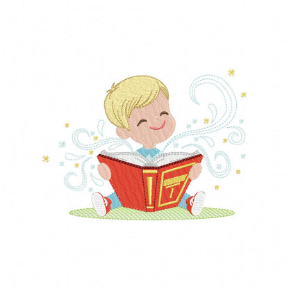 Little Boy Reading a Book - Fill Stitch