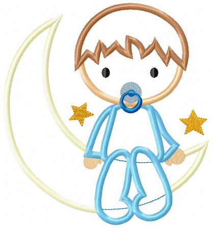 Baby Boy on the Moon - Applique - Machine Embroidery Design