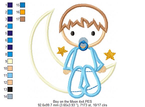 Baby Boy on the Moon - Applique - Machine Embroidery Design